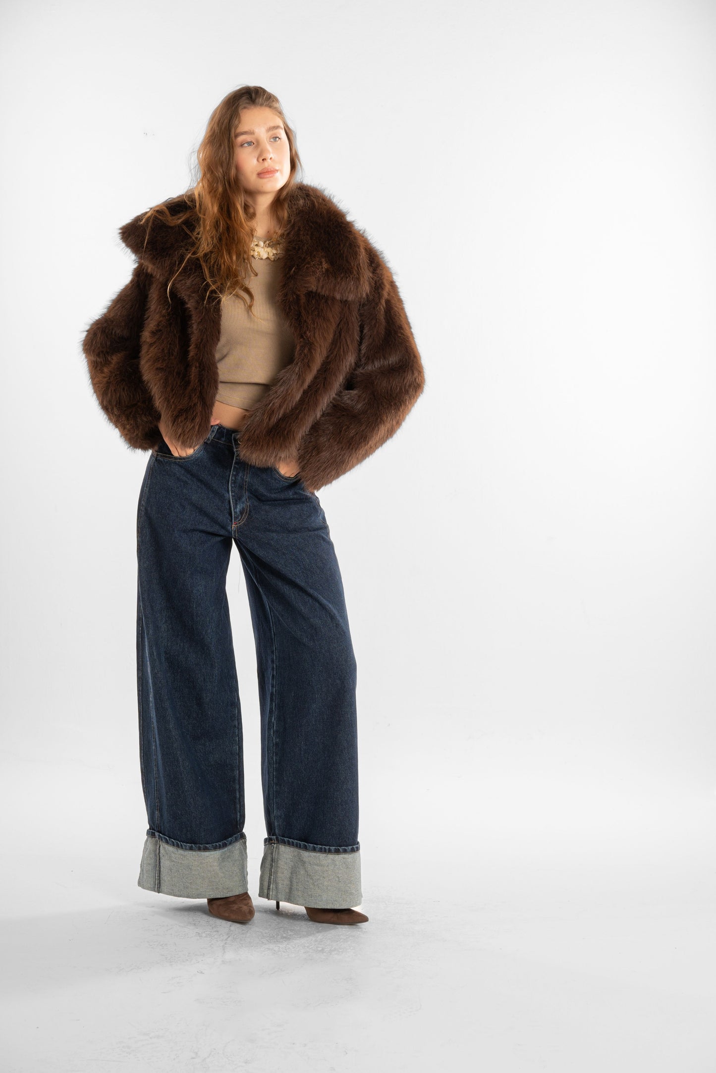 Short Brown Faux-Fur Jacket