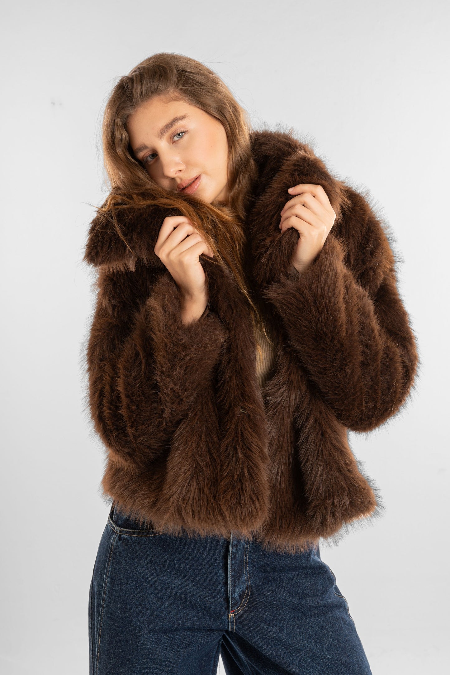 Short Brown Faux-Fur Jacket