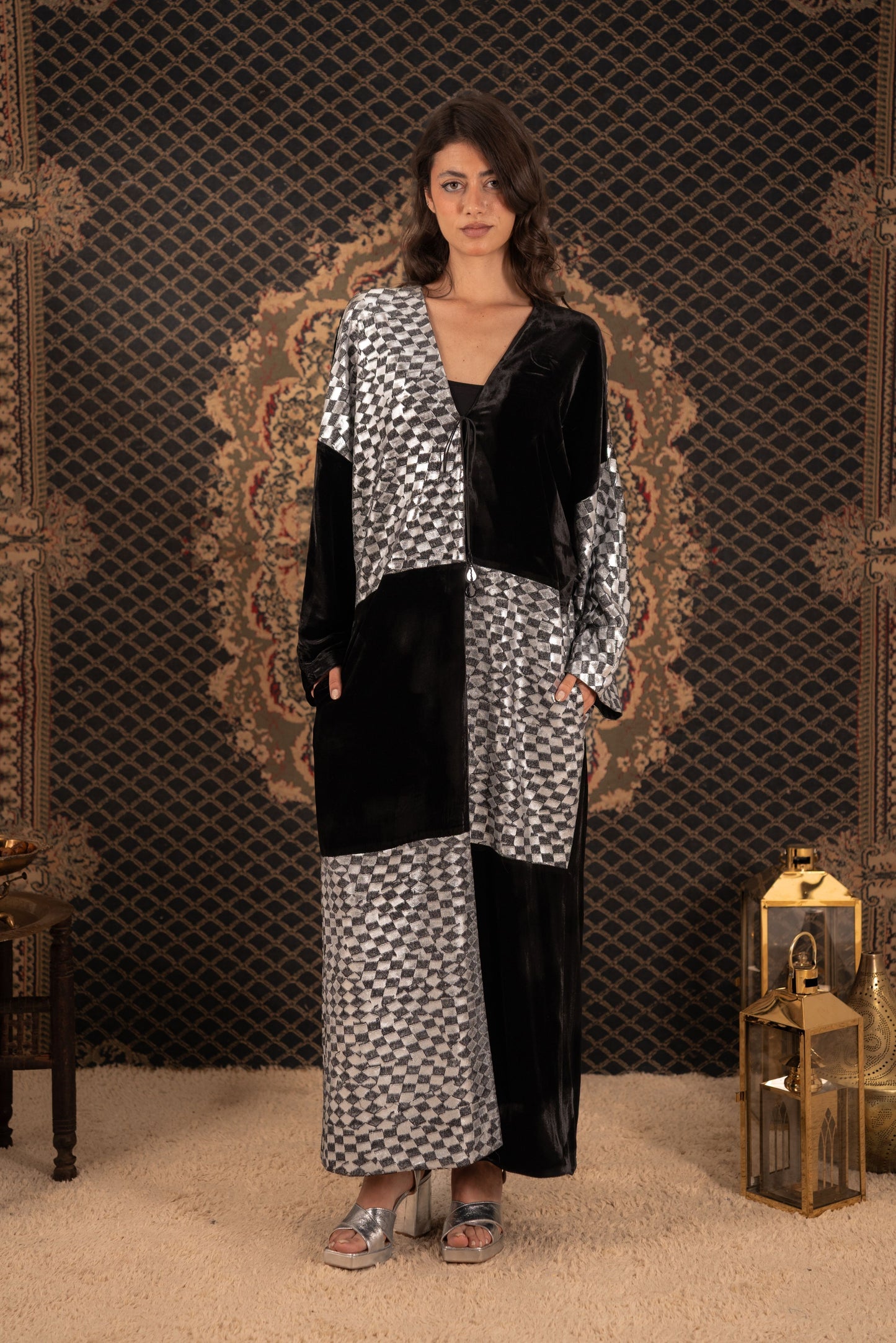 Black Kaftan with Silver Detailing