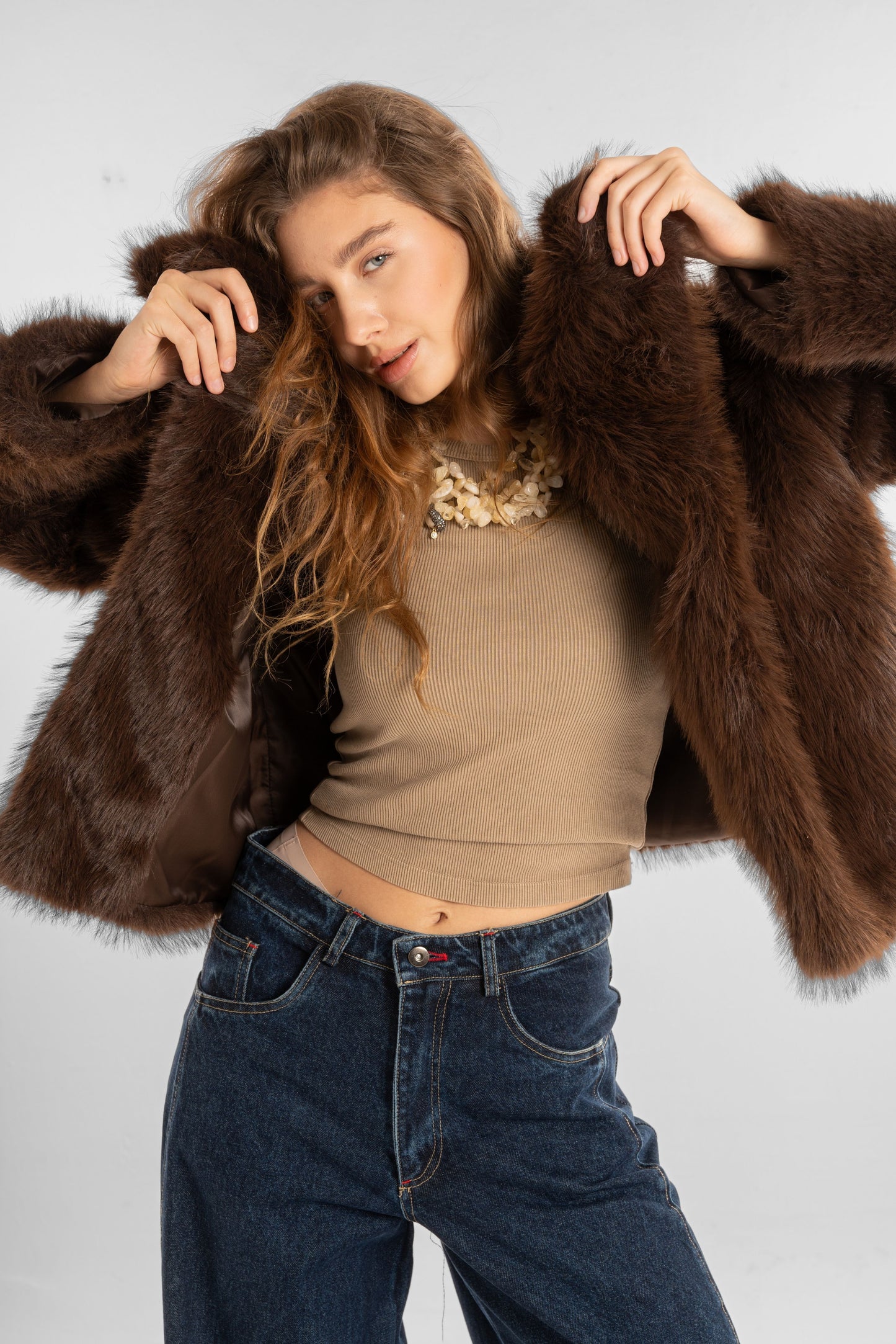 Short Brown Faux-Fur Jacket