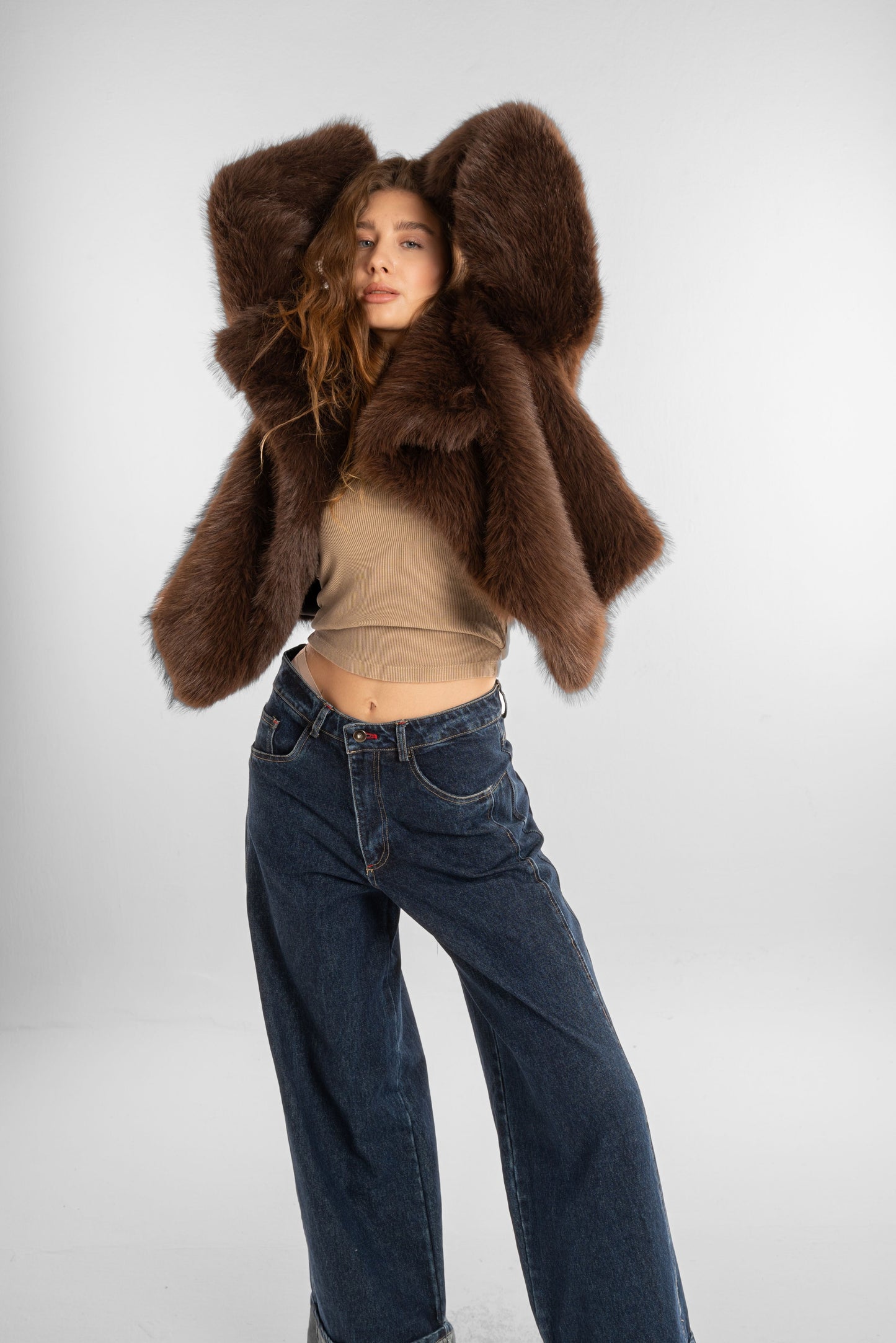 Short Brown Faux-Fur Jacket