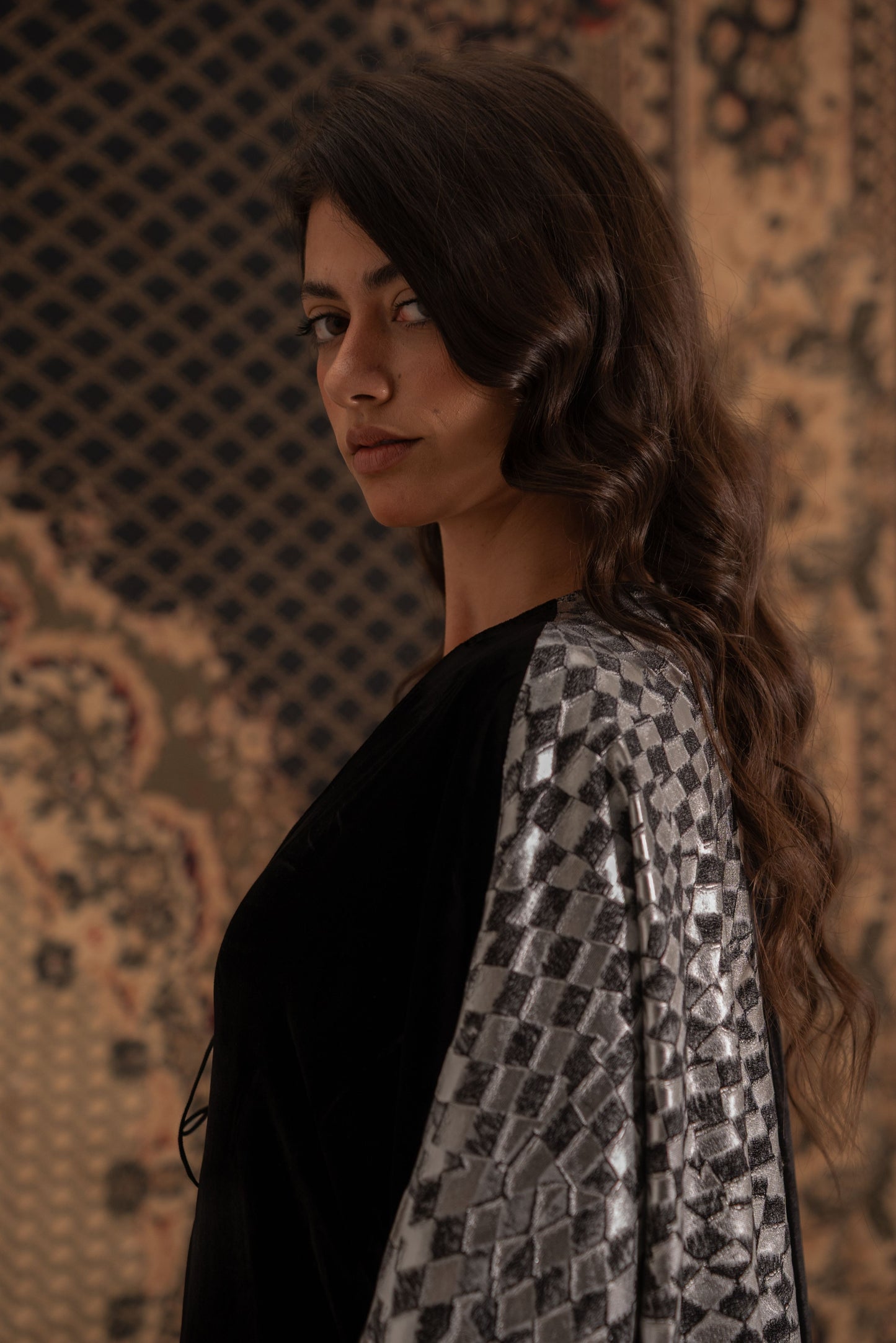 Black Kaftan with Silver Detailing
