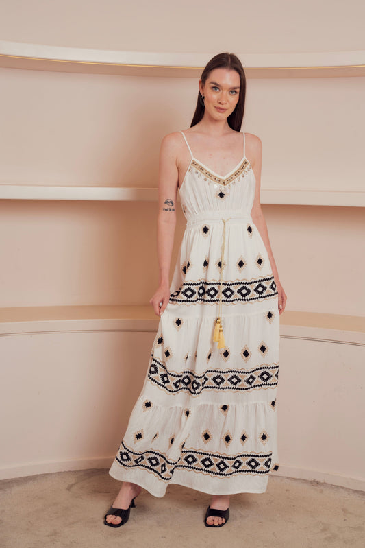 Embroidered Boho Maxi Dress.