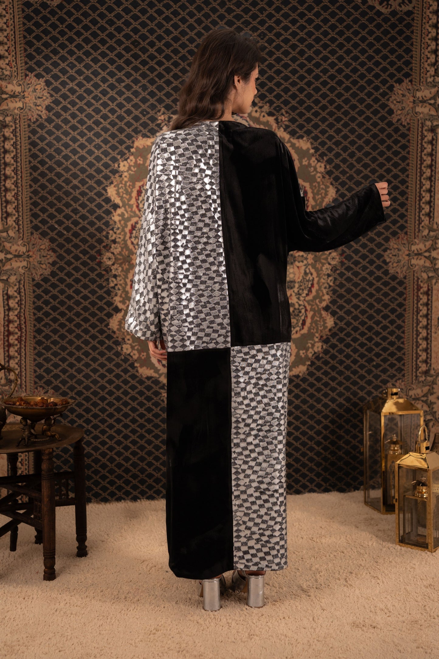 Black Kaftan with Silver Detailing