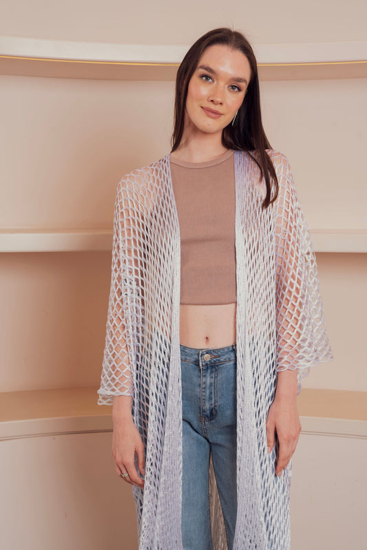 loose-fitting, open-knit cardigan