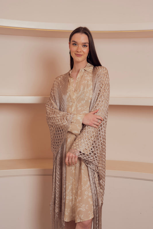 loose-fitting, open-knit cardigan