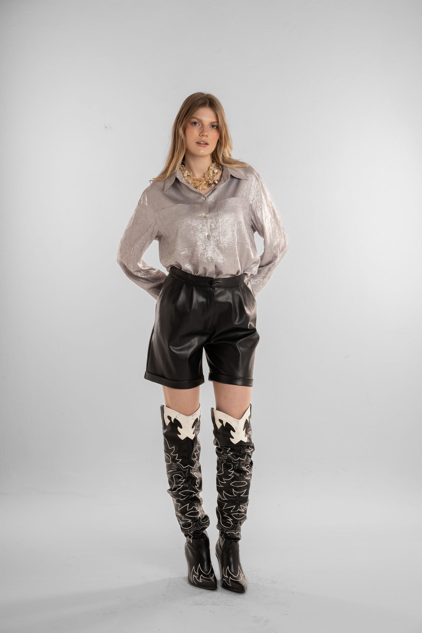 silver top with a soft metallic shine