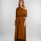 Brown Off-Shoulder Maxi Dress with Belt