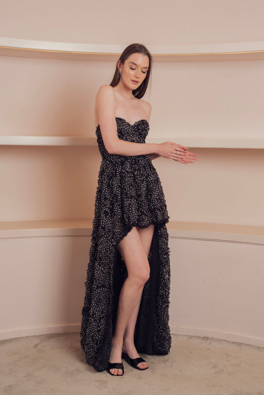 Strapless Black High-Low Gown