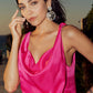 Draped Satin Maxi Dress in Fuchsia Pink.