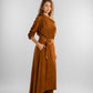 Brown Off-Shoulder Maxi Dress with Belt