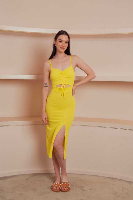 Yellow Cut-Out Knit Dress.