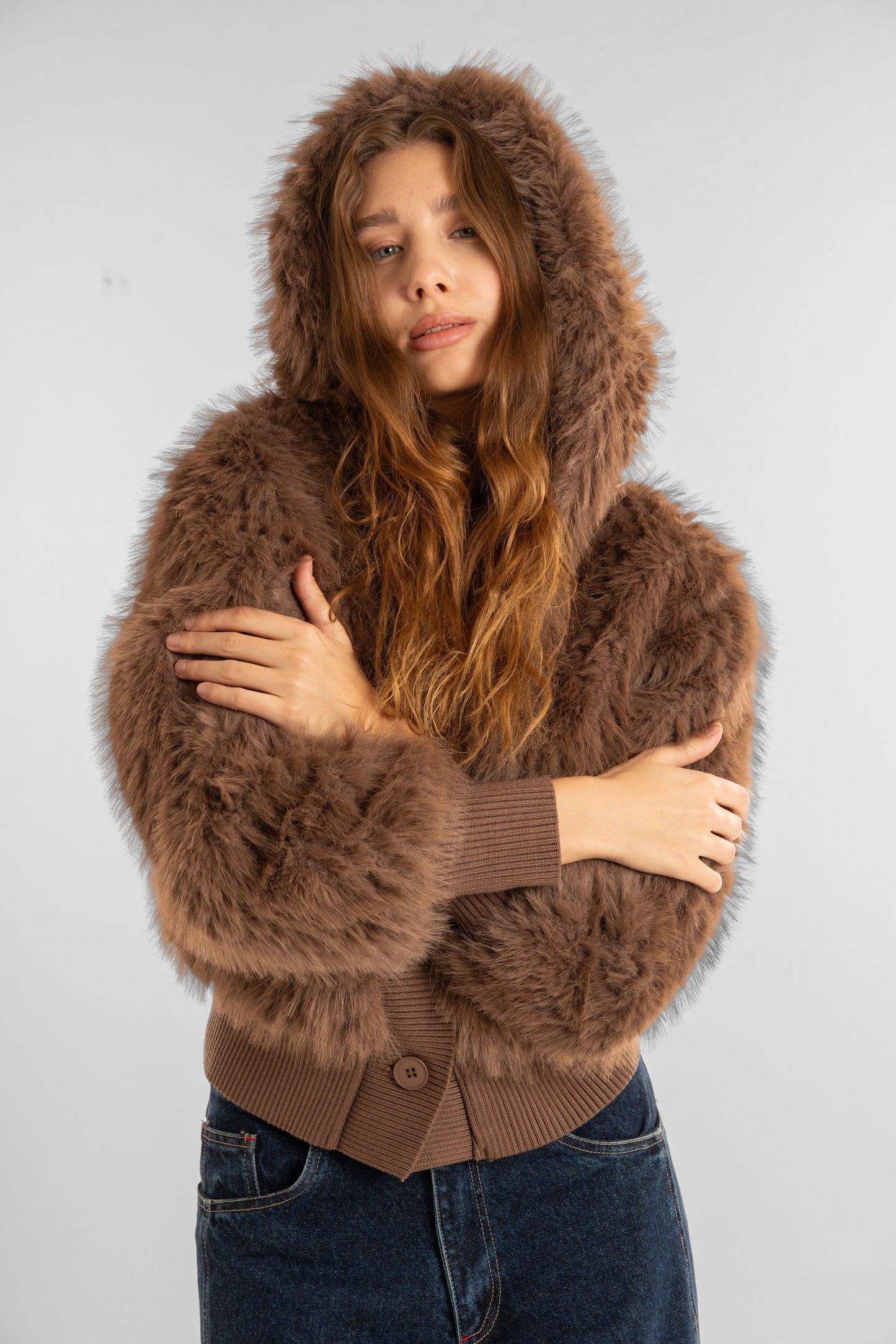 Fur Brown Jacket With Hood