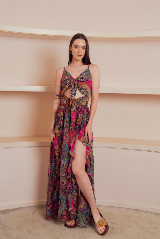 Printed Cut-Out Maxi Dress