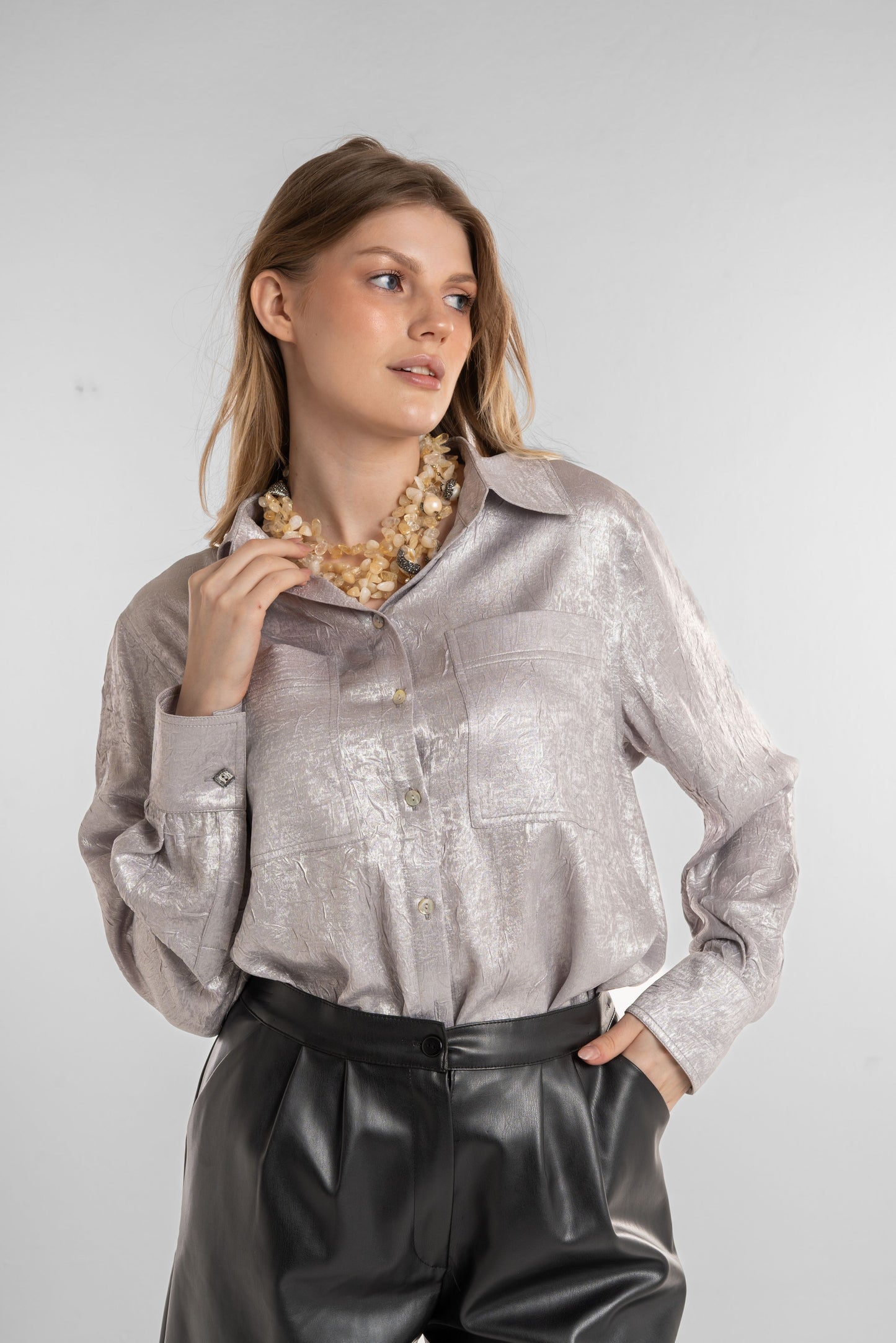 silver top with a soft metallic shine