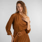 Brown Off-Shoulder Maxi Dress with Belt