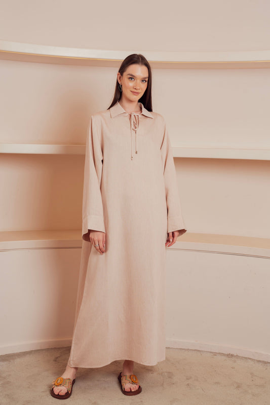 Linen Blend Collared Maxi Dress.