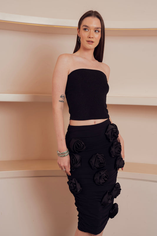 Black Rose Embellished Skirt