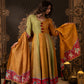 Mustard & Olive Anarkali Dress with Elephant Border Dupatta