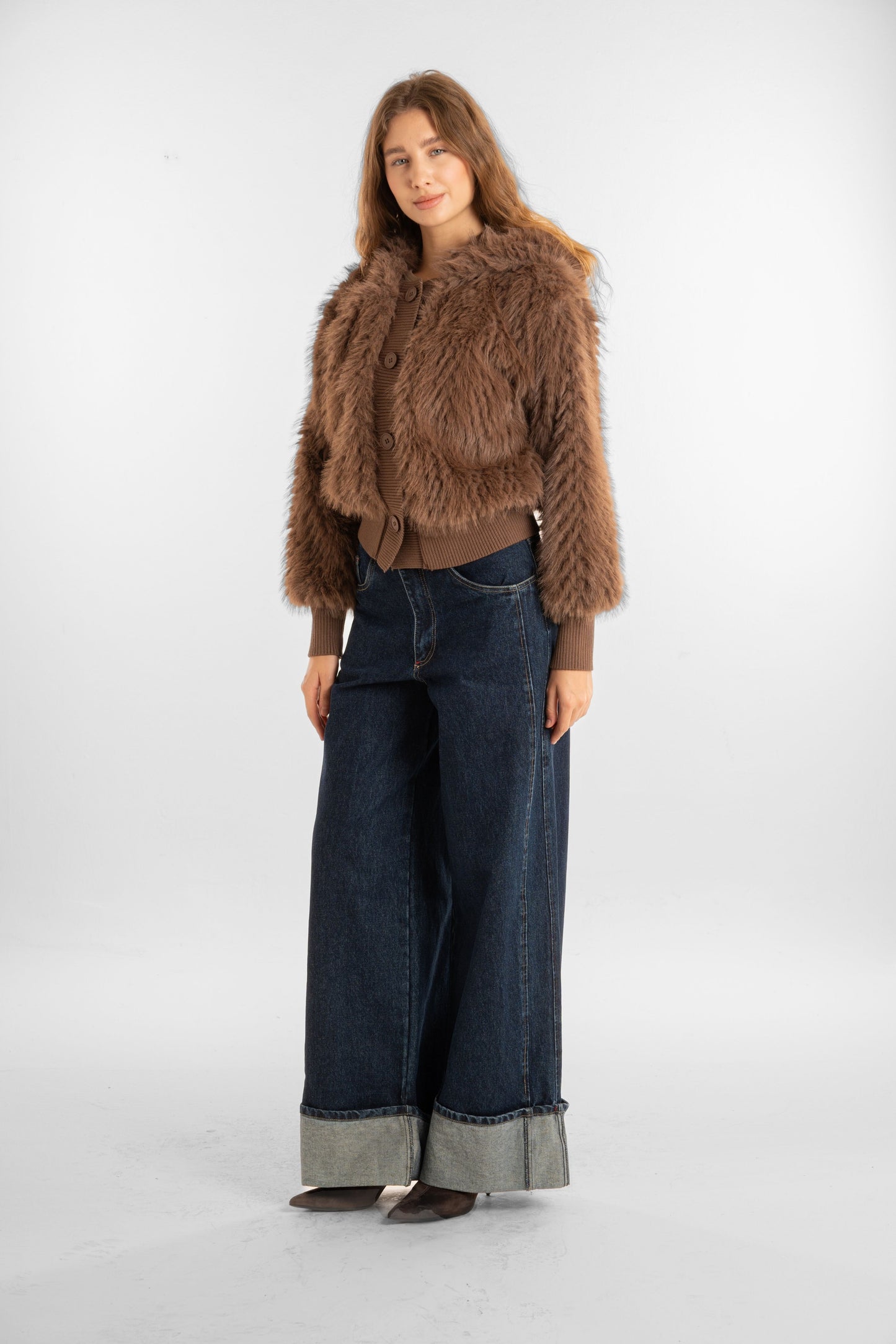 Fur Brown Jacket With Hood