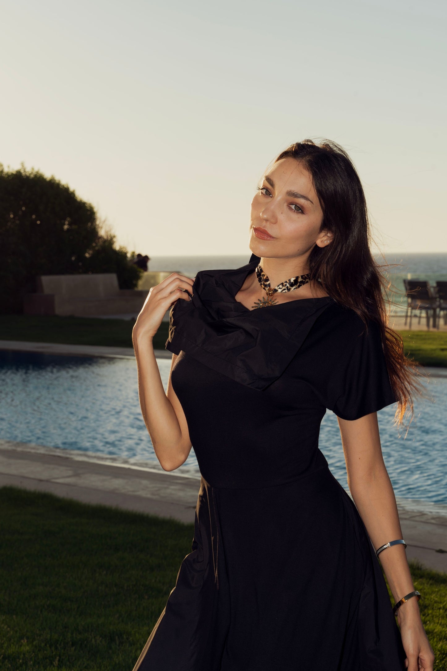 Black Asymmetric Flowing Dress.