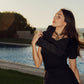 Black Asymmetric Flowing Dress.