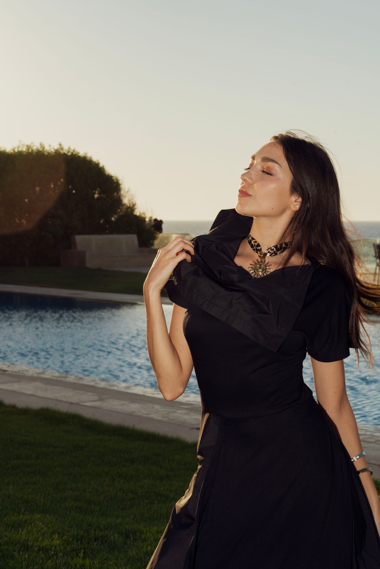 Black Asymmetric Flowing Dress.