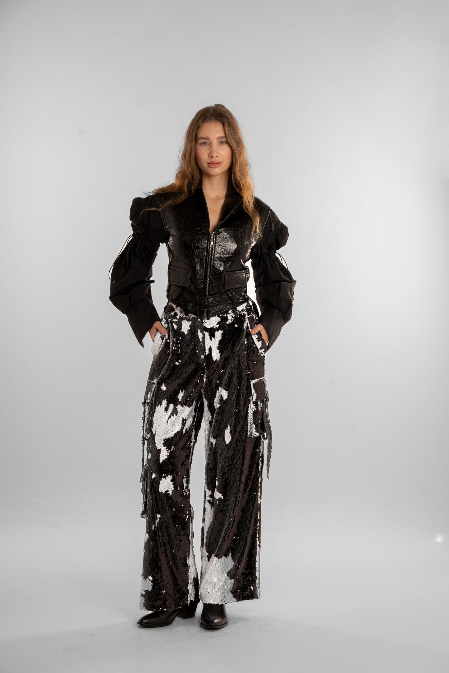 Leather Top with Black Puffy Sleeves