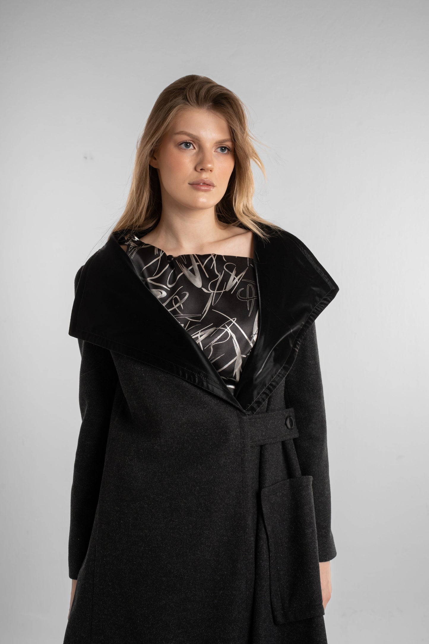 Black Long Open-Front Coat