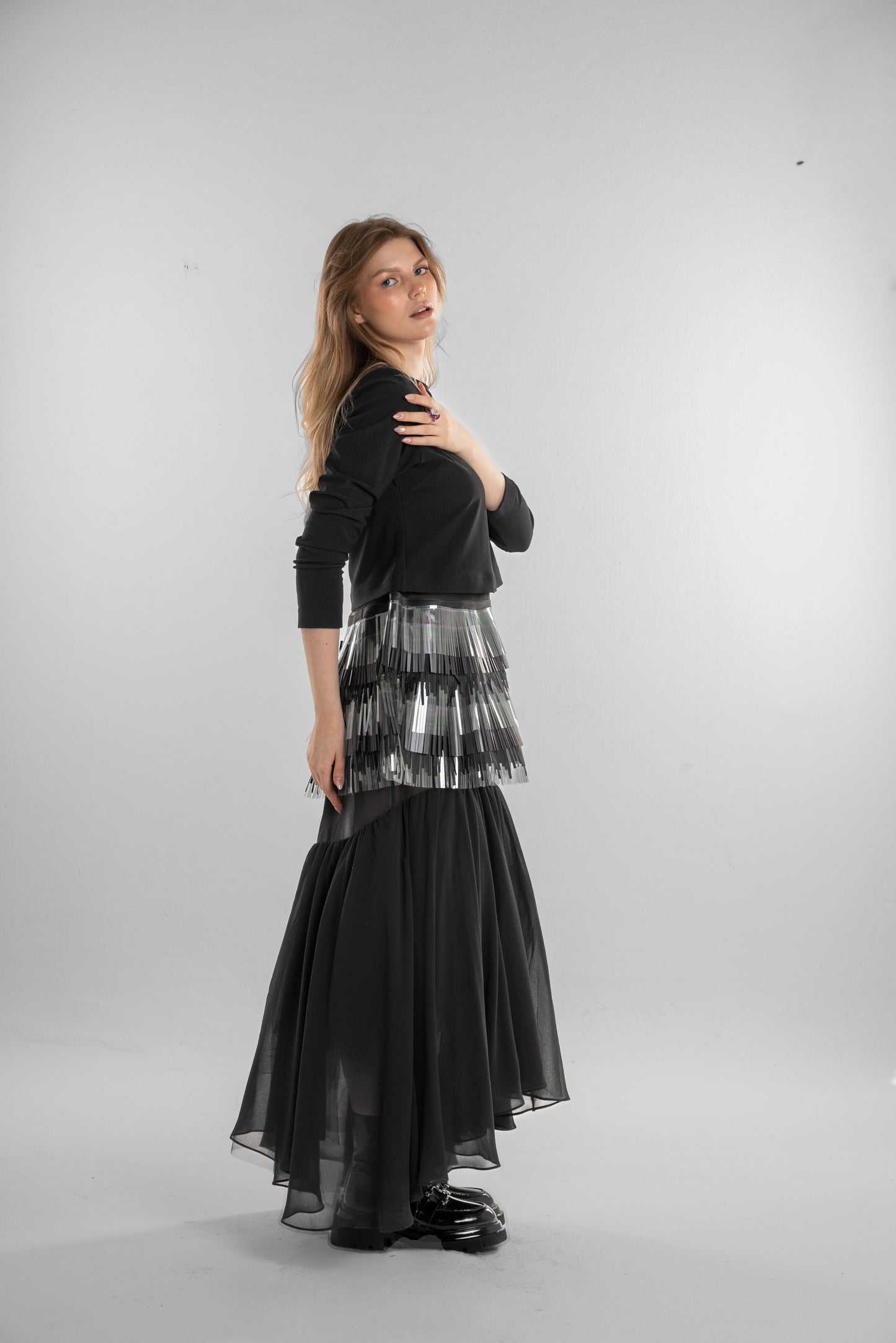 A classic black skirt