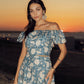 Blue skirt with white printed flowers