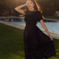 Black Asymmetric Flowing Dress.