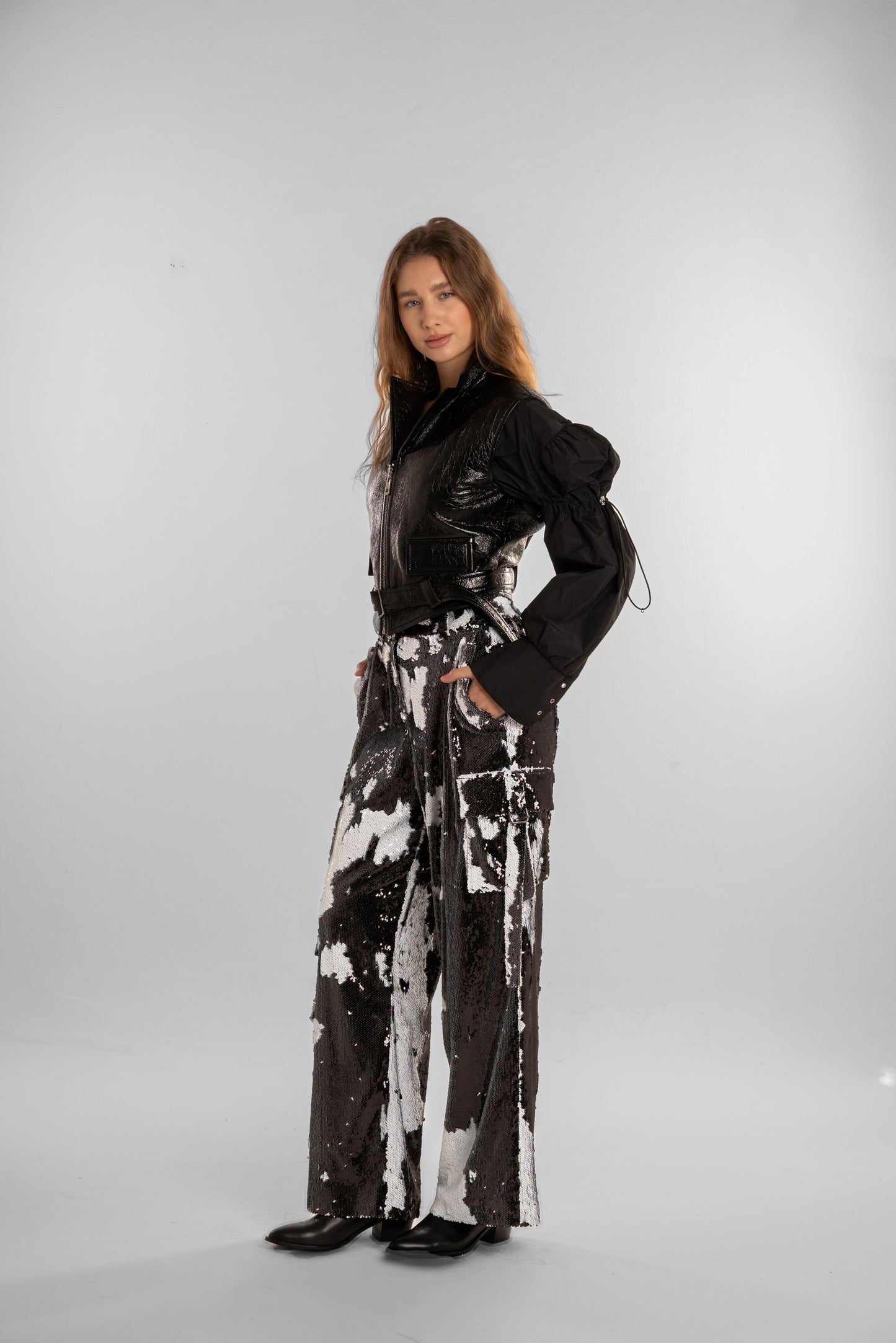 Leather Top with Black Puffy Sleeves