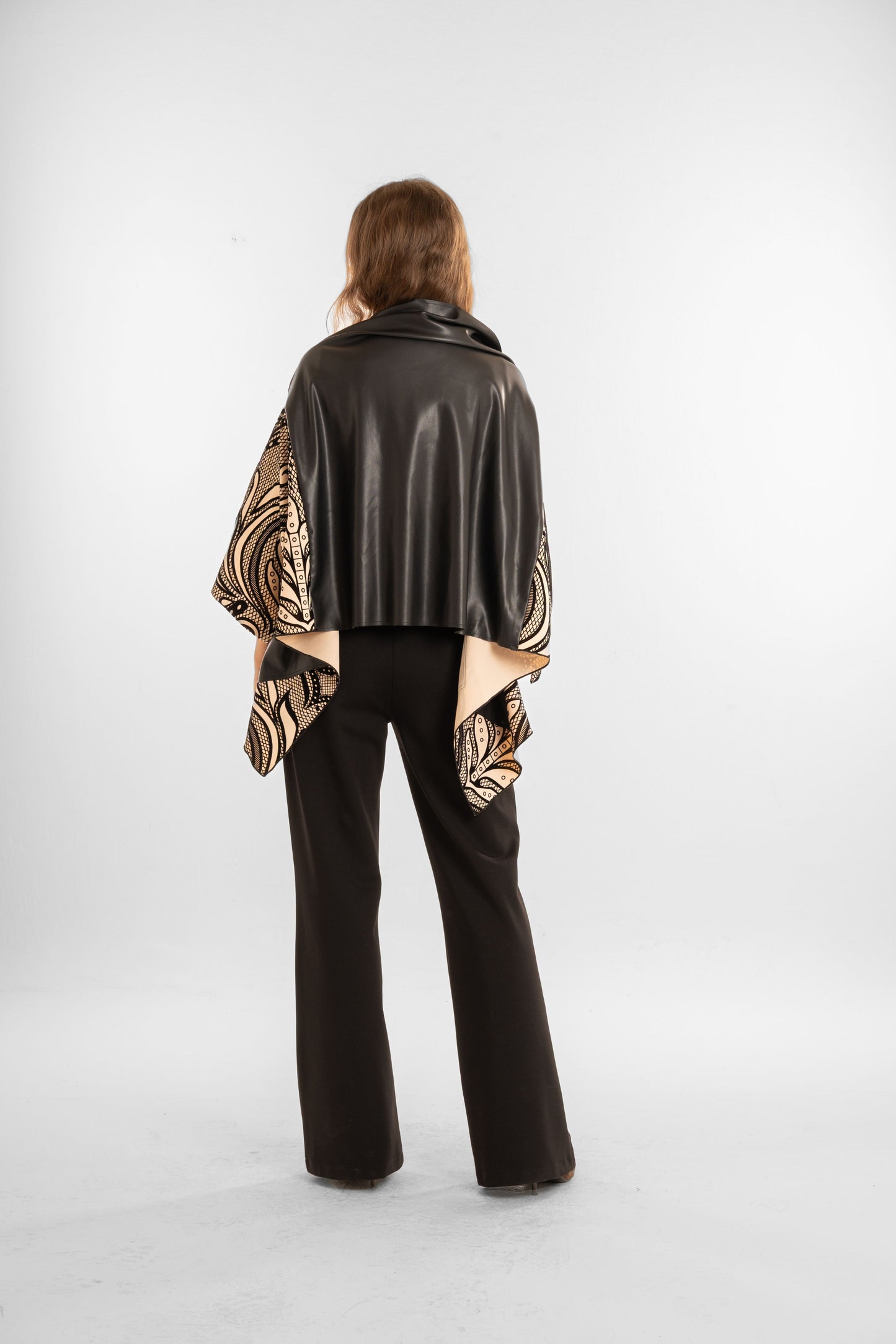 Short Printed Shawl with Gold Accents