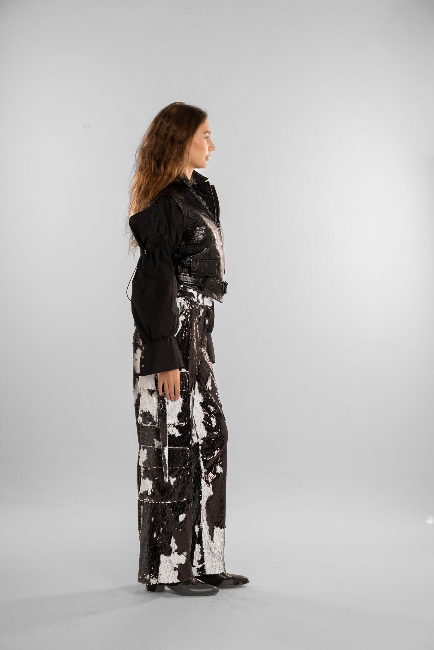 Leather Top with Black Puffy Sleeves