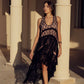 Sheer Elegance Asymmetrical Black Lace Dress.