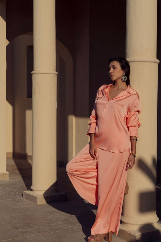 Satin Flow Pant in Peach