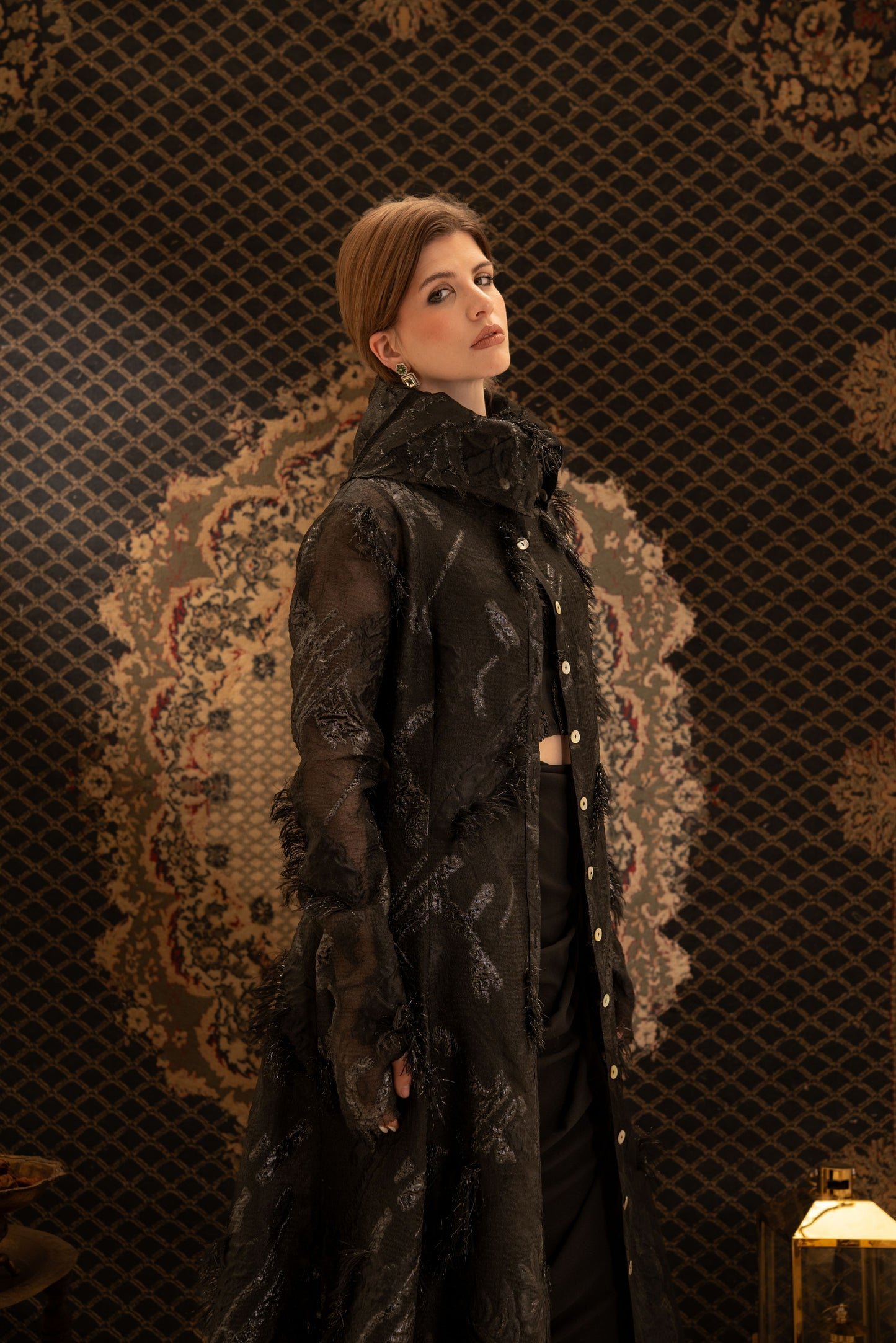 Black Printed Organza Kaftan