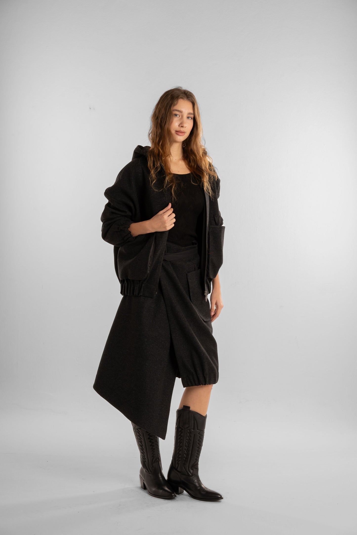 Black Asymmetric Mini Skirt