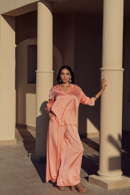 Peach Satin Lounge Top.