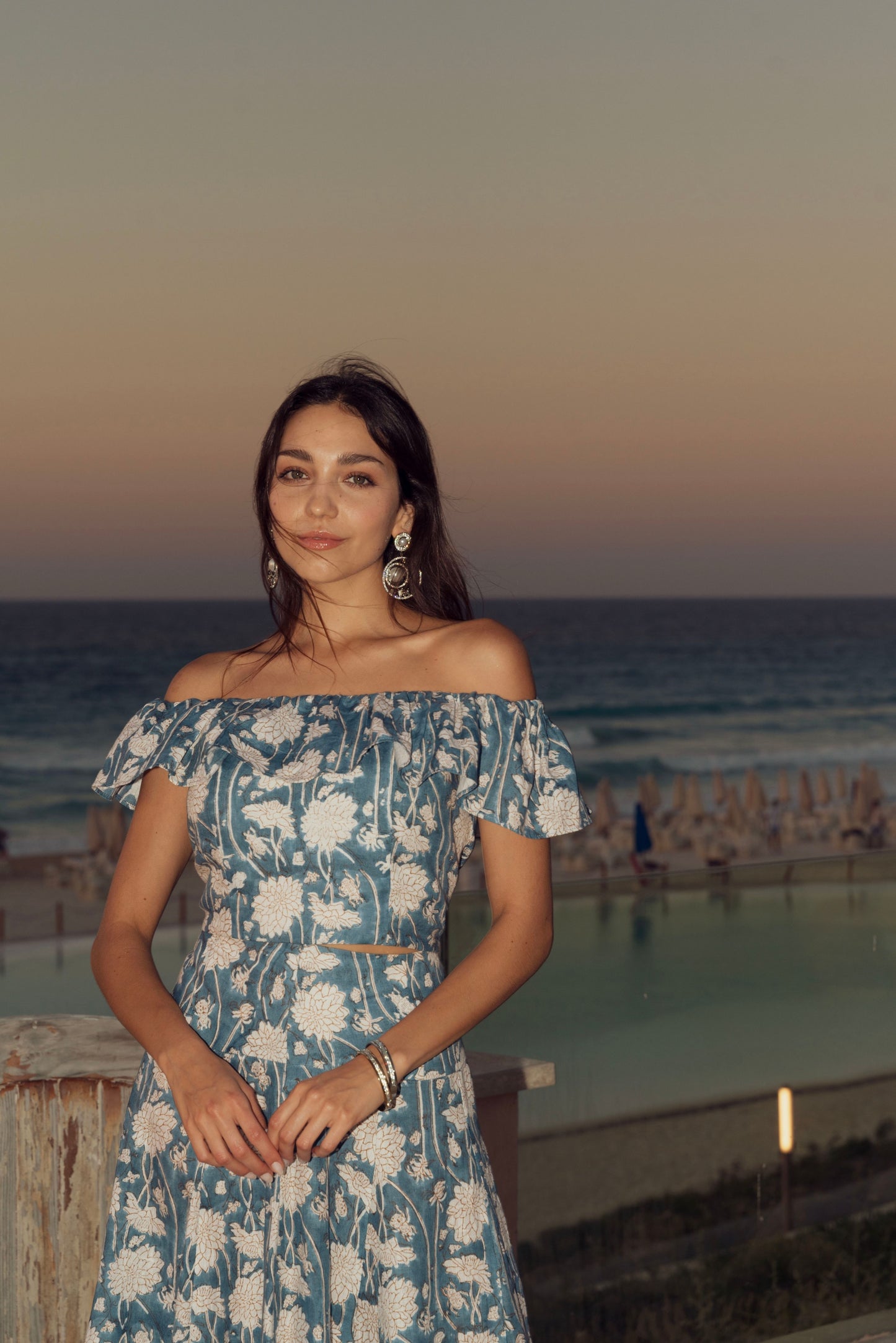 off-shoulder Blue top
