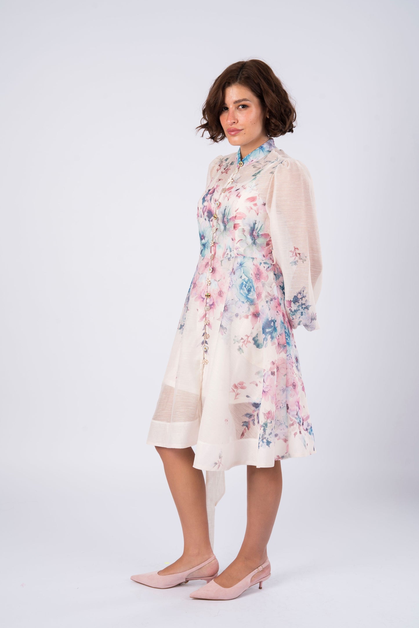white floral mini dress