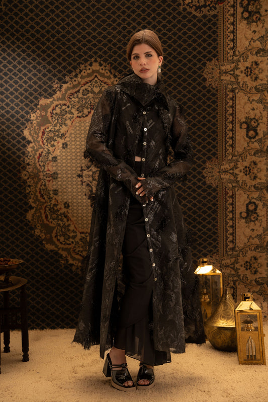 Black Printed Organza Kaftan
