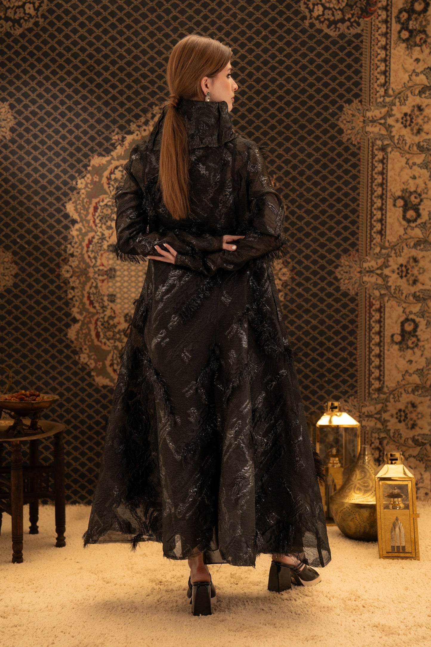 Black Printed Organza Kaftan