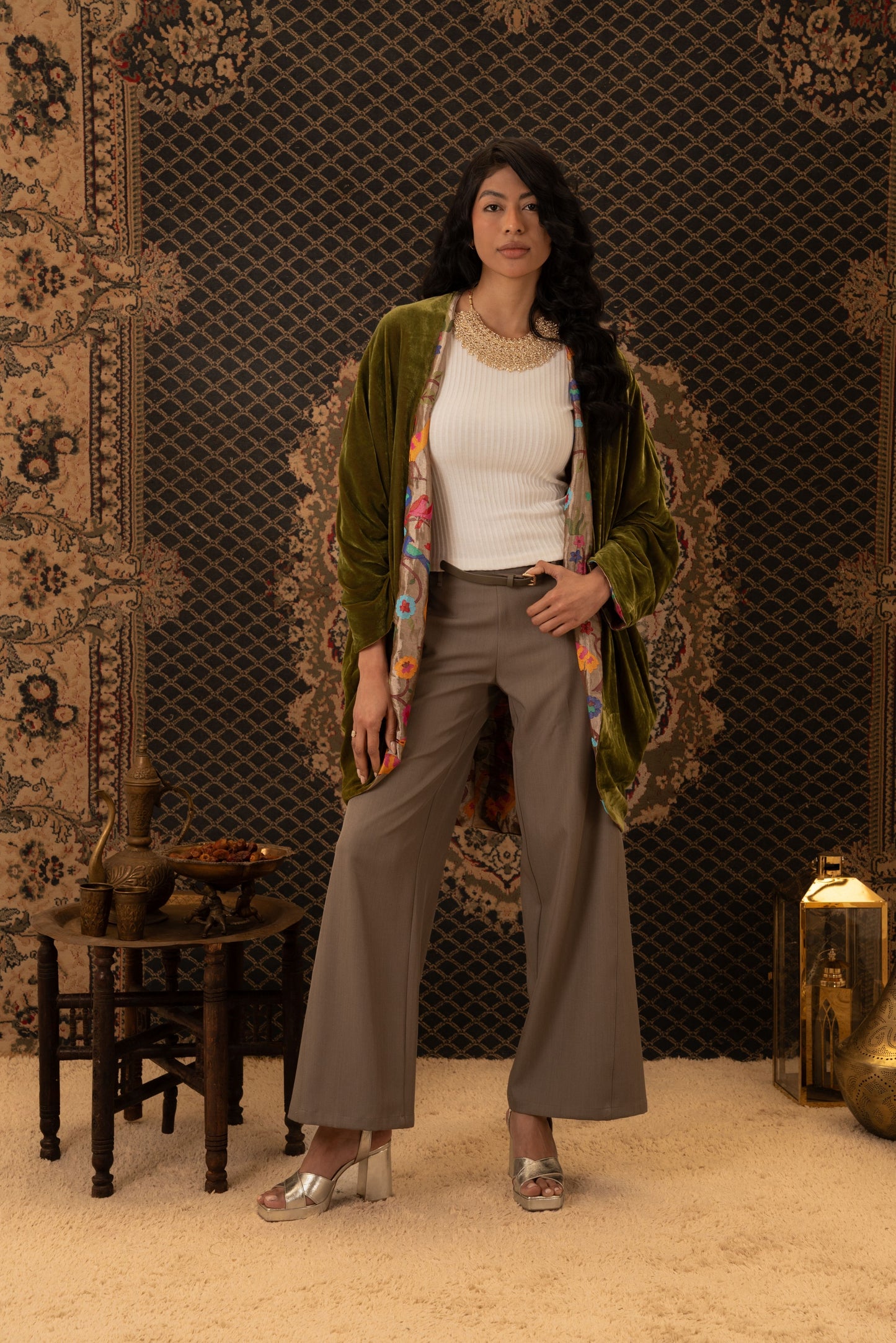 Olive Double-Faced Velvet Kaftan