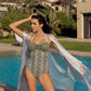 Olive Wave Chevron One-Piece Swimsuit.