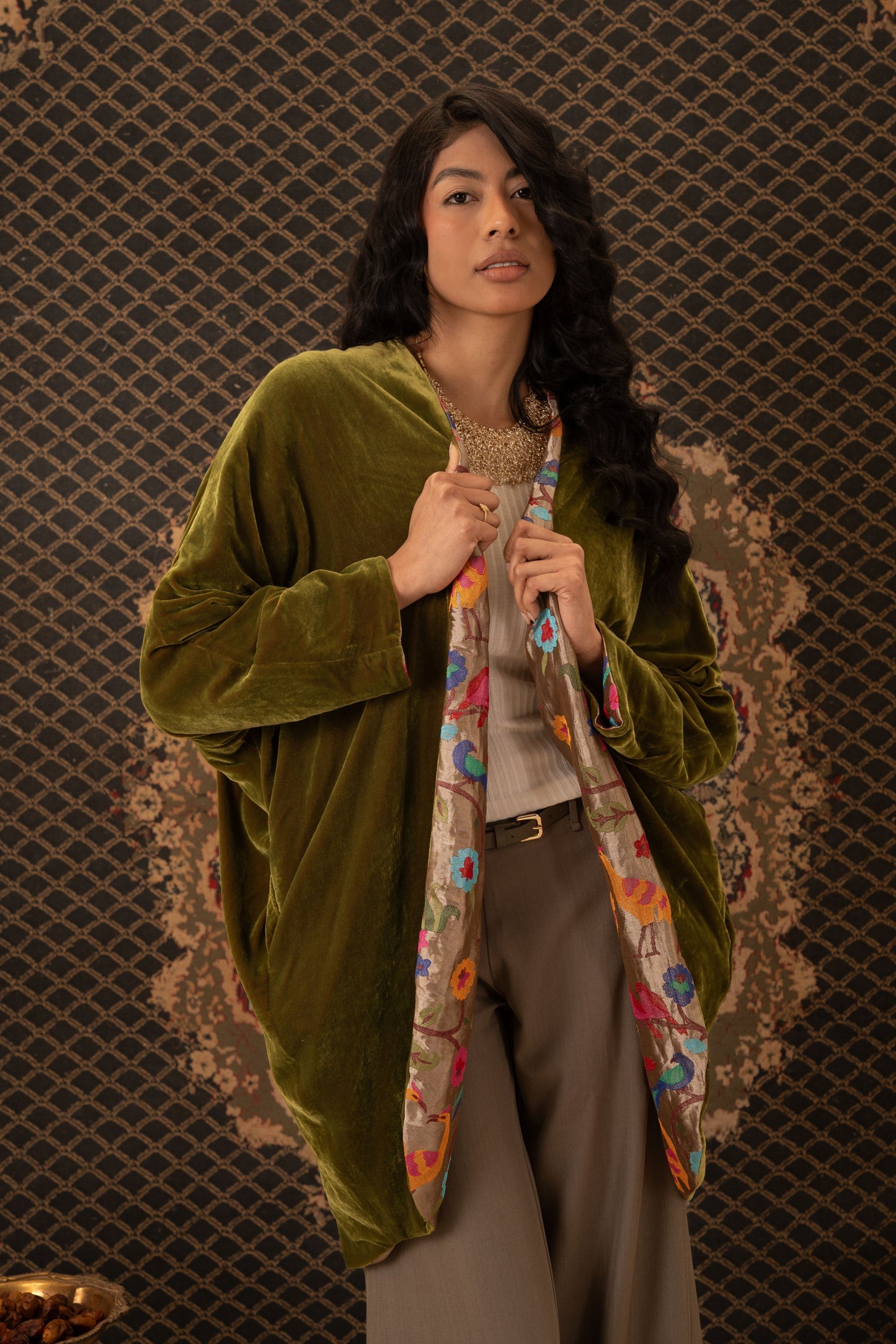 Olive Double-Faced Velvet Kaftan