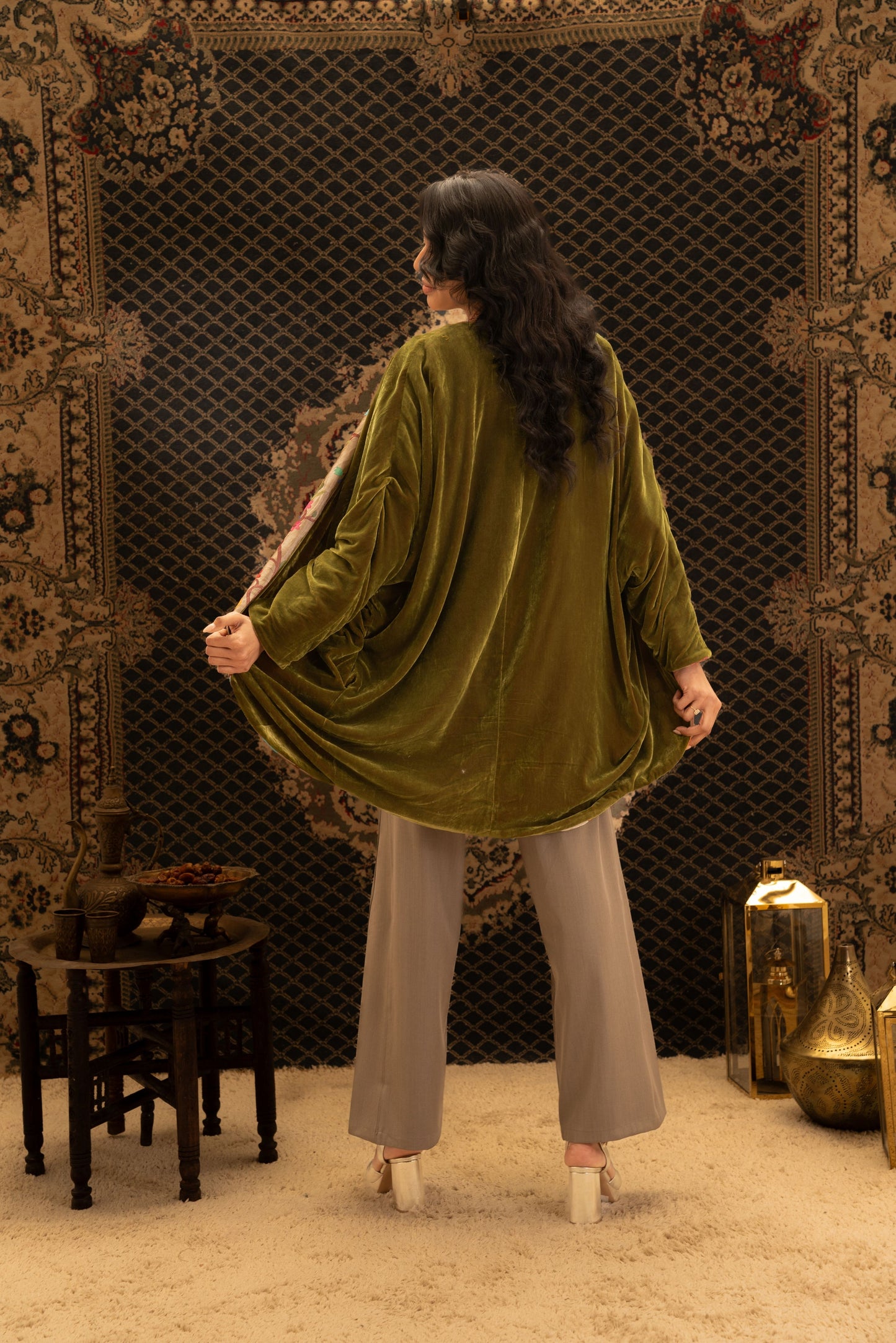 Olive Double-Faced Velvet Kaftan