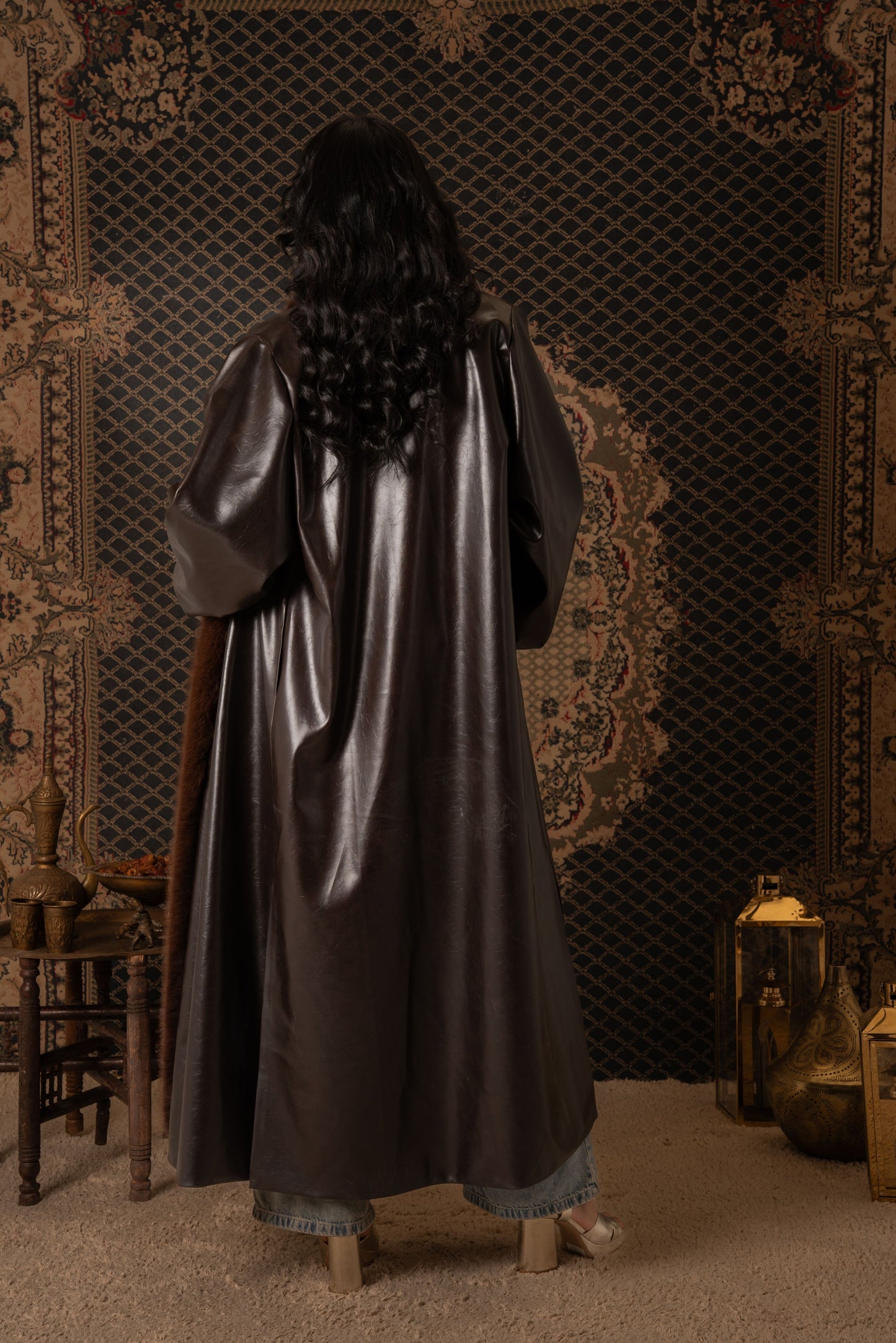 Luxury Brown Leather Coat with Fur Trim