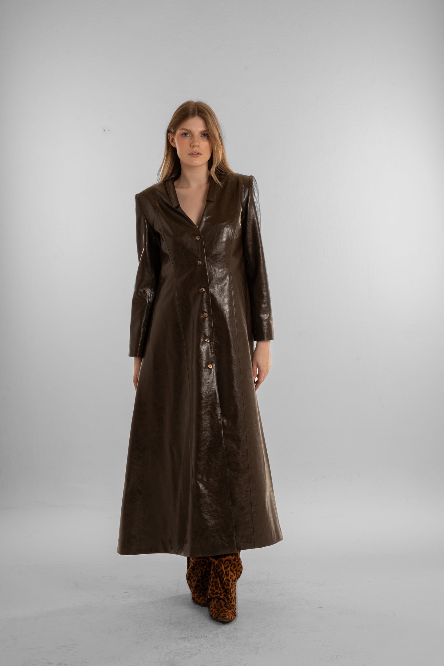 Brown Long Leather Coat